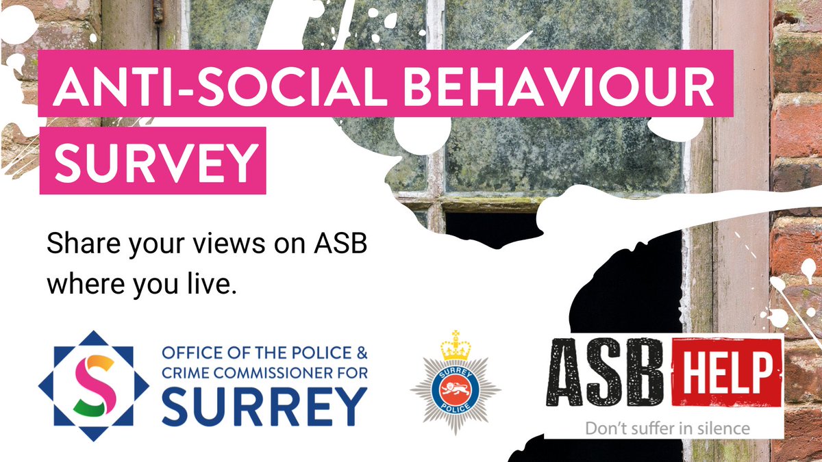 SurreyPCC's tweet photo. Share your views on #antisocialbehaviour in Surrey.
 
A few minutes of your time will help us to understand the issues you face and improve the service you receive 👉 https://t.co/EShj3JAoqG https://t.co/akMd6udawS