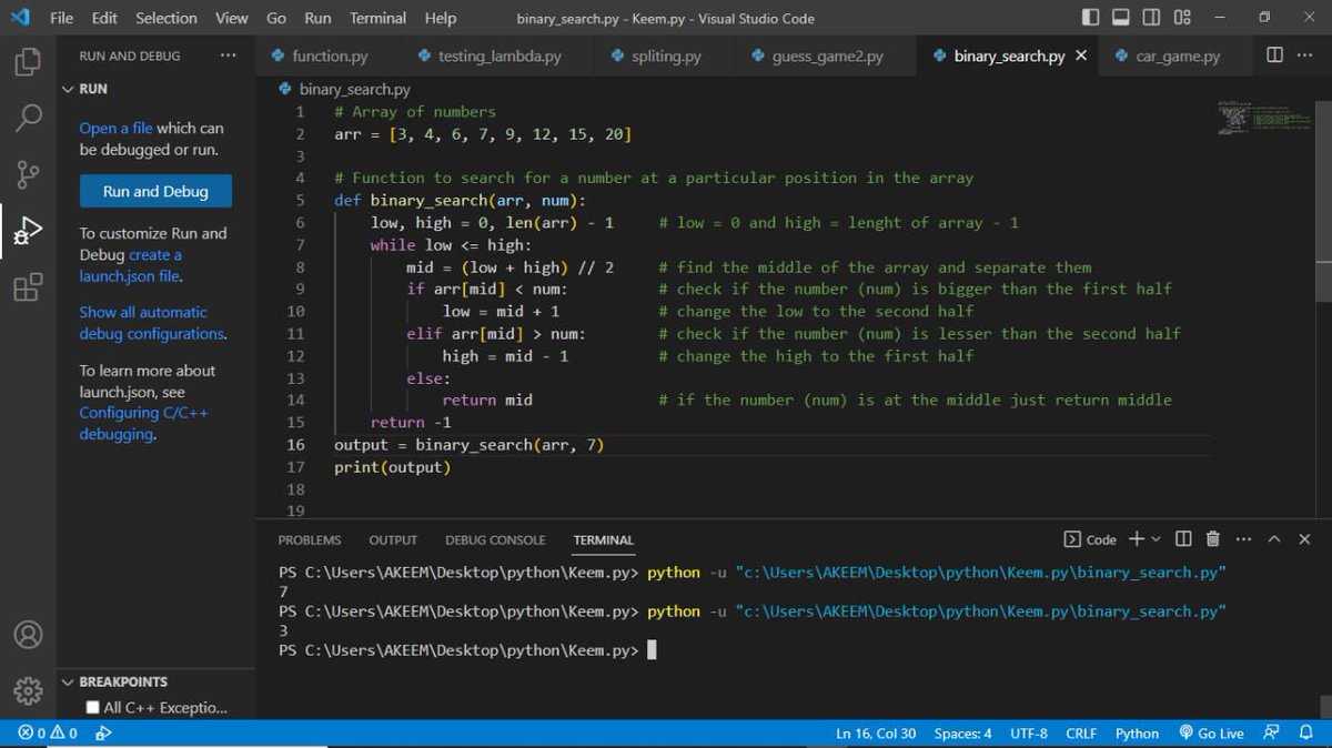 So I chose to bounce on search algorithms and I found myself writing on binary search.
Well, binary search is an efficient algorithm for finding an element within a sorted array with a time complexity of O(log n) which is faster than linear search especially for large data.