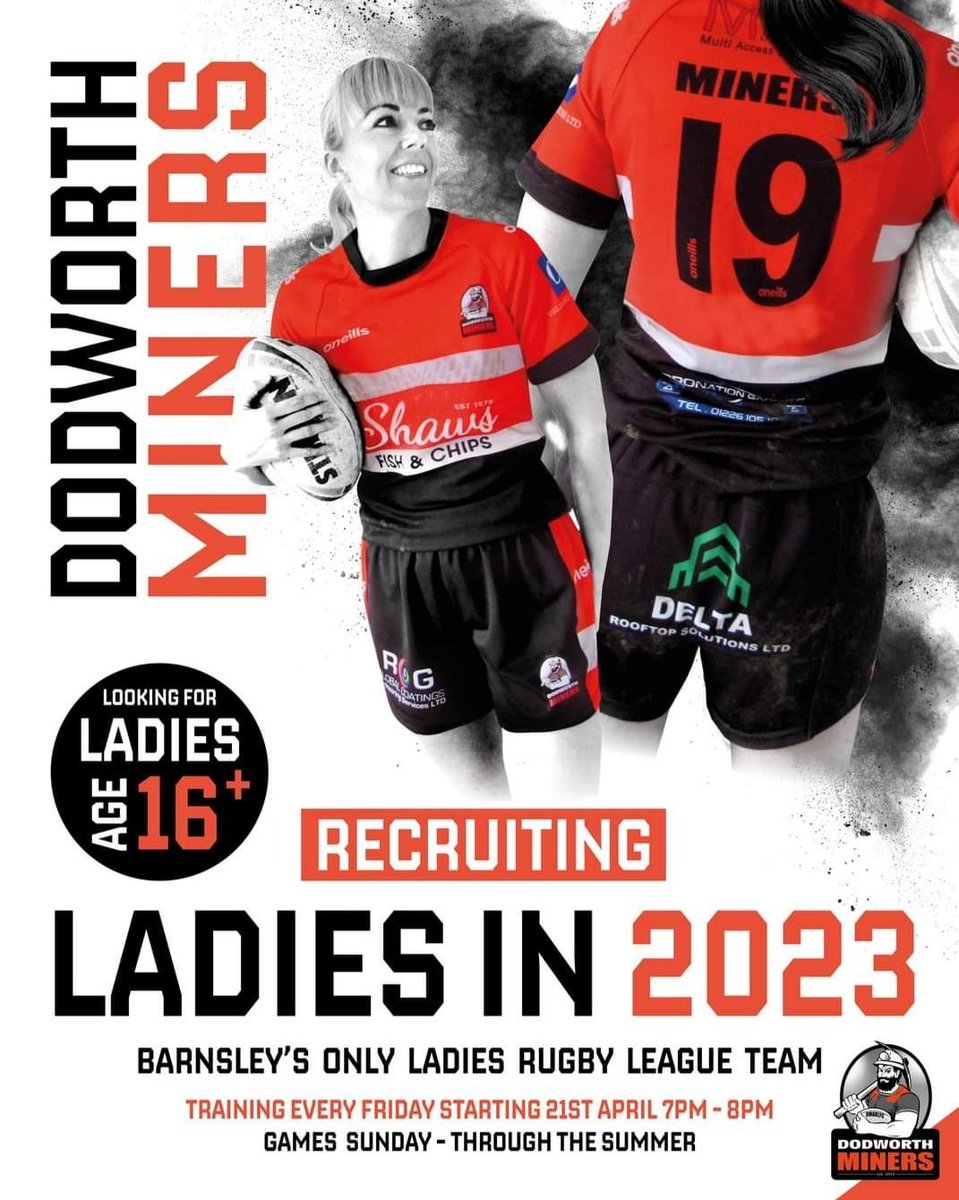 Dodworth Miners #ladies #rugbyleague #team for #2023

This will be #Barnsley's only #Women's #rugbyleague #team

#sportswomen #sport  #athletes #women #sportsmen #fitness #ilovedn #Rotherhamisgreat #gym #BarnsleyIsBrill #rugbyfamily
 facebook.com/DodworthMiners…