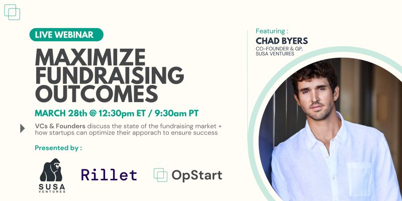 Rillet (@rillethq) on Twitter photo Concerned about fundraising in the current environment?
We will be hosting a webinar with the one and only <a href="/chadbyers/">Chad Byers 🦍</a> of <a href="/SusaVentures/">Susa Ventures</a> on how to maximize fundraising outcomes. DM for registration link. Concerned about fundraising in the current environment?
We will be hosting a webinar with the one and only <a href="/chadbyers/">Chad Byers 🦍</a> of <a href="/SusaVentures/">Susa Ventures</a> on how to maximize fundraising outcomes. DM for registration link.