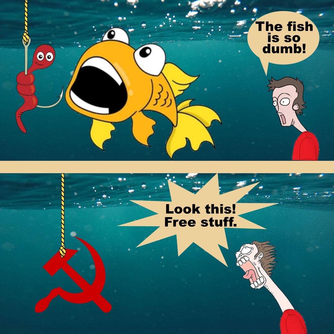 AnarchismWay's tweet image. When the deal is too good, think twice. For a small brain this is very difficult.
#smallbrains #comunism #governmentcontrol #soeasy #fishing #fisherman #findingnemo