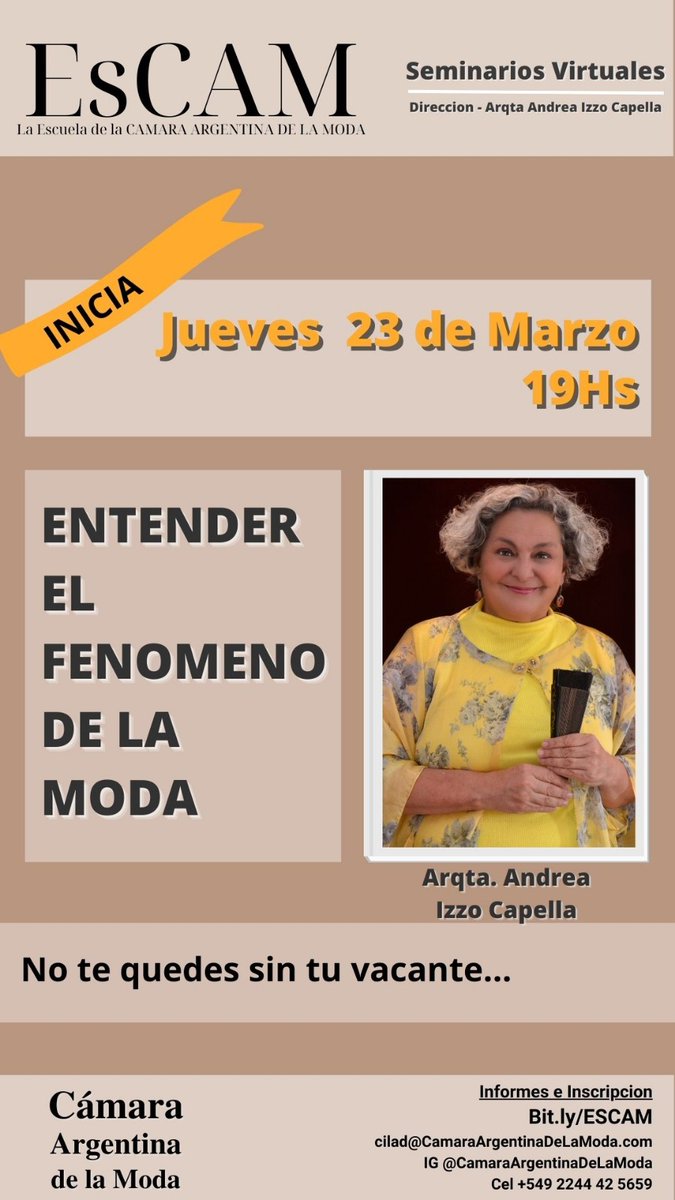CamaraDeLaModa's tweet photo. #Moda. Mañana en el #semirario de la #EsCAM estarán a cargo de @Cynijel  y @izzocapella . #Inscribite.
 No te lo pierdas. https://t.co/P3rWXVxRDi