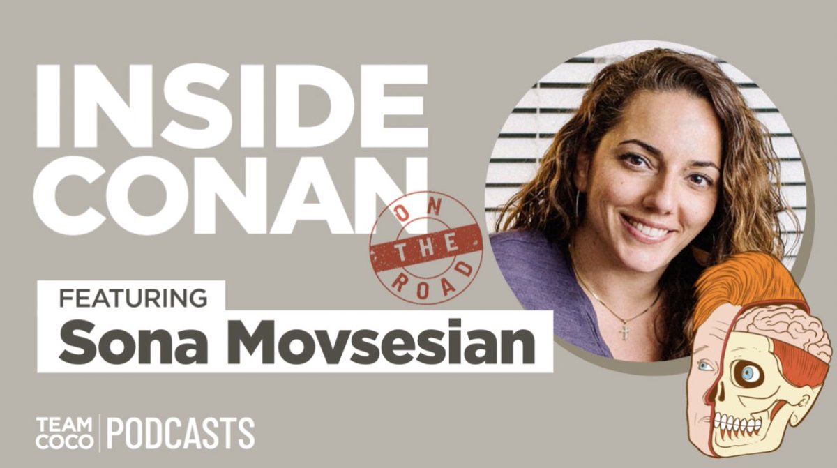 TeamCoco's tweet photo. We’re back with a new season of #INSIDECONAN! Mike and @jessiestwats are joined by Sona to discuss traveling to Armenia for #CONANWithoutBorders. The convo is also briefly hijacked by @joelmchale and @ConanOBrien himself. Listen: https://t.co/PpAG8P4azd https://t.co/rc28HzzYYZ