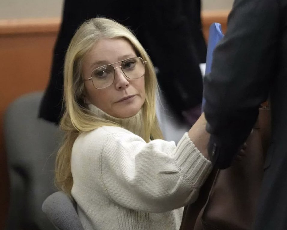 Gwyneth Paltrow looks like she’s on trial in 1987 for hiring a hitman to kill her husband.