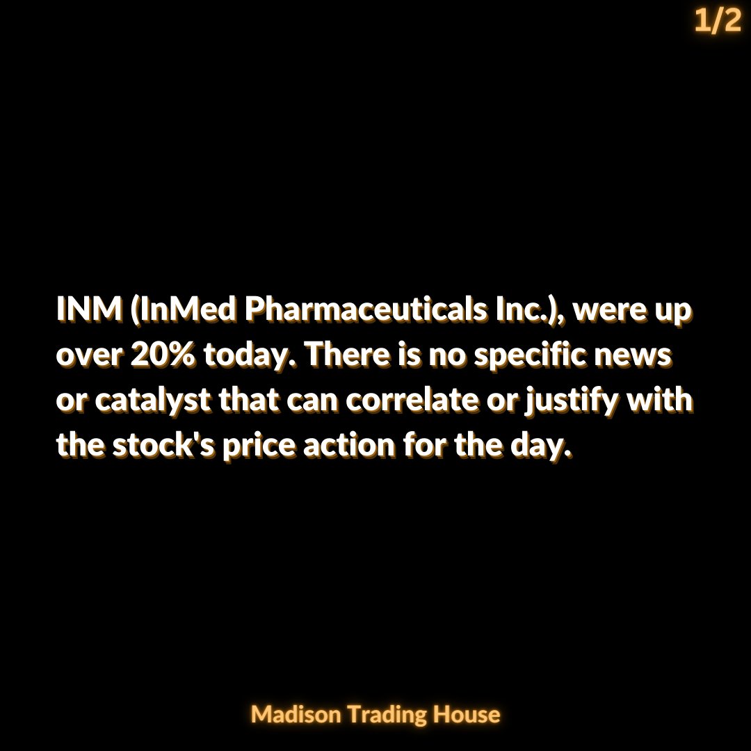 TradingMadison's tweet photo. Traders! $INM @inmedpharma showed up on the radar inside our proprietary trading software today. There is no specific news or catalyst that can correlate or justify with the stock's price action for the day. #smallcaps #pennystocks #daytrading https://t.co/rb10eWHndU