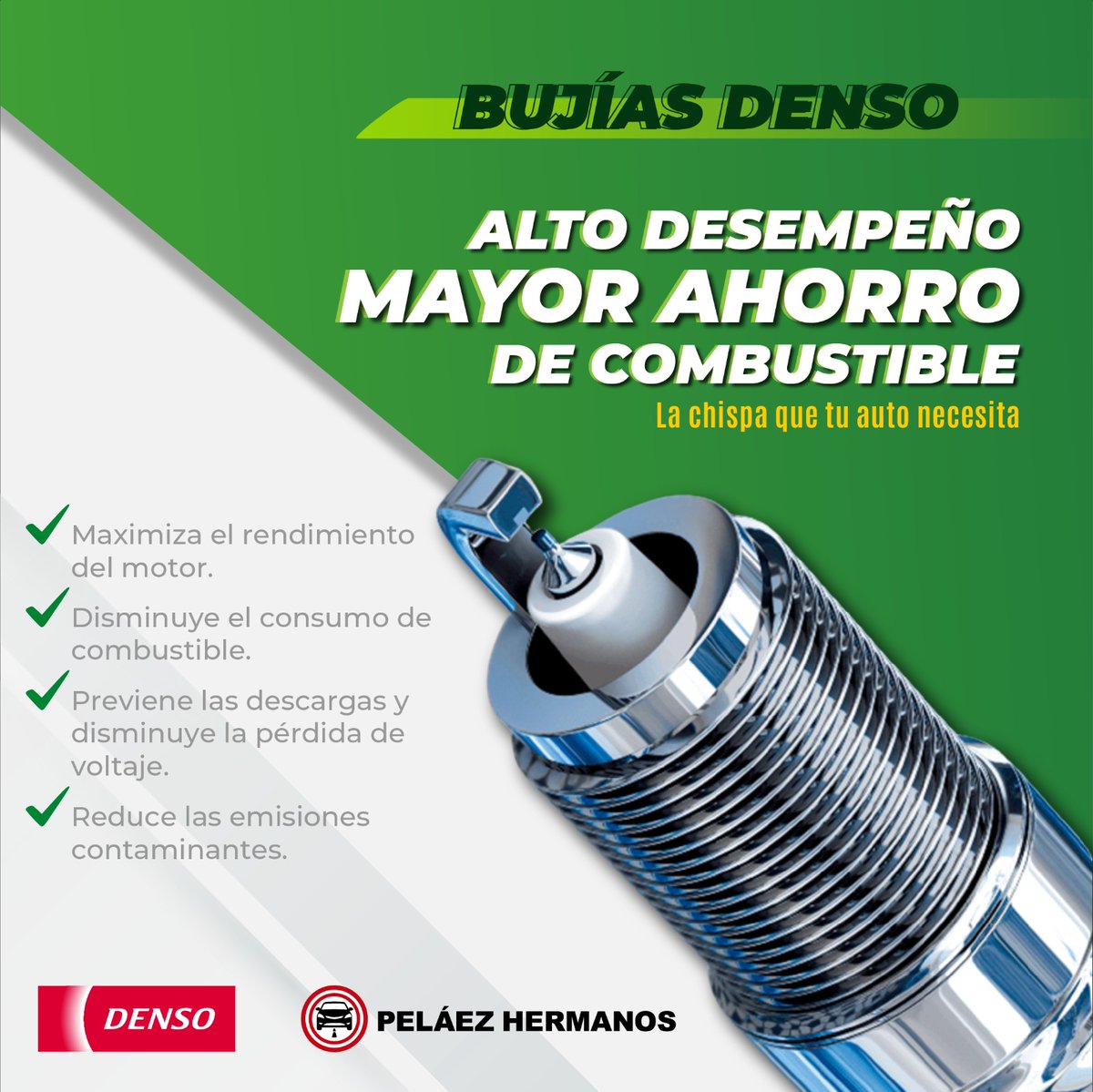 PelaezHermanosS's tweet photo. Para los q vamos a un paso adelante,el diseño revolucionario de las bujías DENSO mejora el rendimiento de encendido y ofrecen una mayor potencia del motor. Si ya tus bujías han recorrido más de 10mil kms te esperamos en Peláez Hermanos y pregunta por la Sincronización Preventiva https://t.co/HLFML0K6qQ