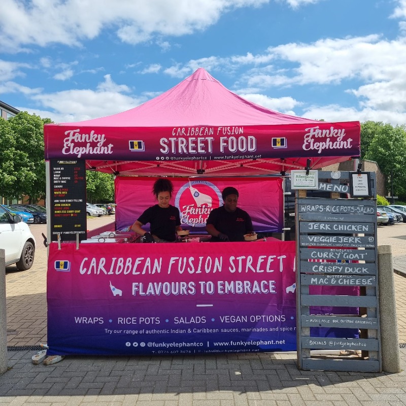 sloughtownfc's tweet photo. Need another reason to come to Saturday's match?

@FunkyElephantCo will be at Arbour Park, offering Caribbean Fusion street food! 😋

#OneSlough