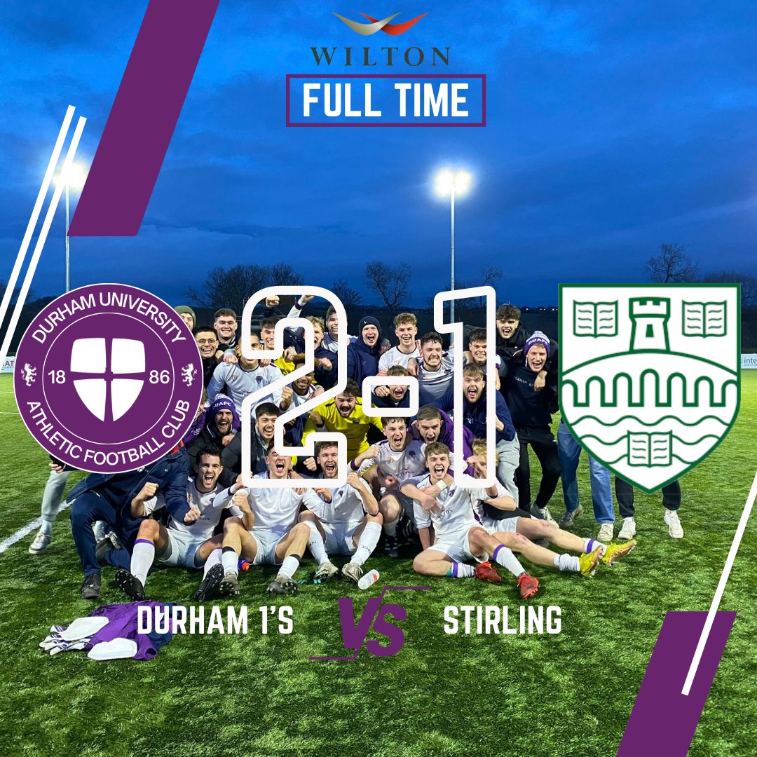 DUAFC's tweet photo. BUCS NATIONAL CHAMPIONS 2023 🏆💜

Wow! What a group - the first Durham side to ever win the National Cup, end a 67 year wait for @BUCSsport glory.
Goals from Tom Hizzett and Zach Alfalahi proved the difference as we beat Stirling to take the title in what is a monumental day 💜 https://t.co/tKgDkRxVbk