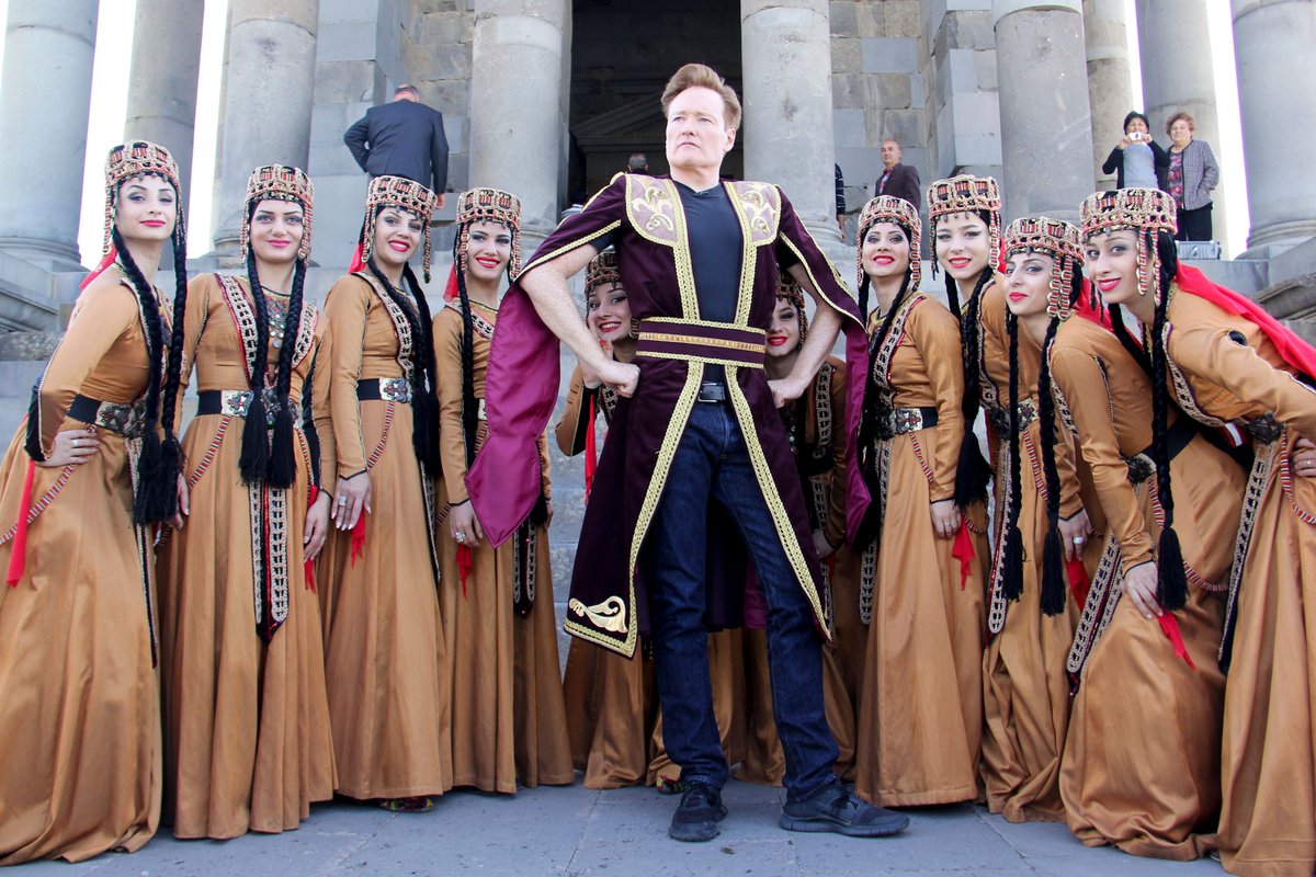 TeamCoco's tweet photo. We’re back with a new season of #INSIDECONAN! Mike and @jessiestwats are joined by Sona to discuss traveling to Armenia for #CONANWithoutBorders. The convo is also briefly hijacked by @joelmchale and @ConanOBrien himself. Listen: https://t.co/PpAG8P4azd https://t.co/rc28HzzYYZ