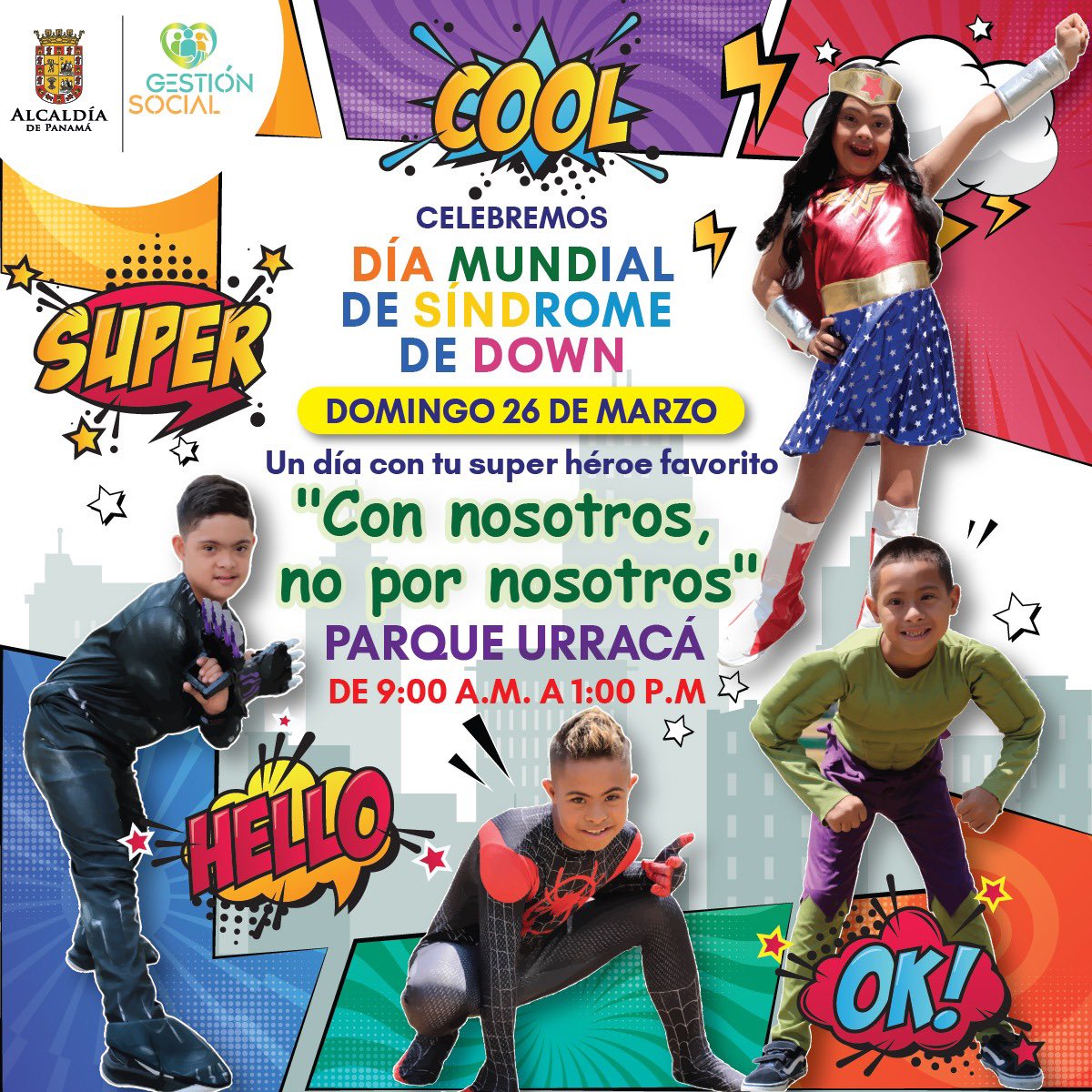 Panamaalcaldia's tweet photo. Te esperamos este domingo 26 de marzo en el Parque Urracá para celebrar juntos el Día Mundial de Síndrome de Down.
¡Tendremos para ti muchas actividades y sorpresas!
⏰ Desde las 9:00am hasta 1:00pm
#quehaypahoypanama
#parqueurraca https://t.co/Z1Af063PUi
