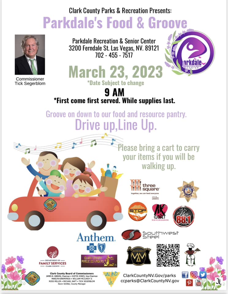 Three Square (@threesquarelv) on Twitter photo Our partner Parkdale Recreation & Senior Center is hosting their monthly Food & Groove event tomorrow, March 23, at 9:00 a.m. Free food and resources will be available to attendees. For more information, please refer to the post below. 👇
<a href="/ClarkCountyNV/">Clark County Nevada</a> Our partner Parkdale Recreation & Senior Center is hosting their monthly Food & Groove event tomorrow, March 23, at 9:00 a.m. Free food and resources will be available to attendees. For more information, please refer to the post below. 👇
<a href="/ClarkCountyNV/">Clark County Nevada</a>