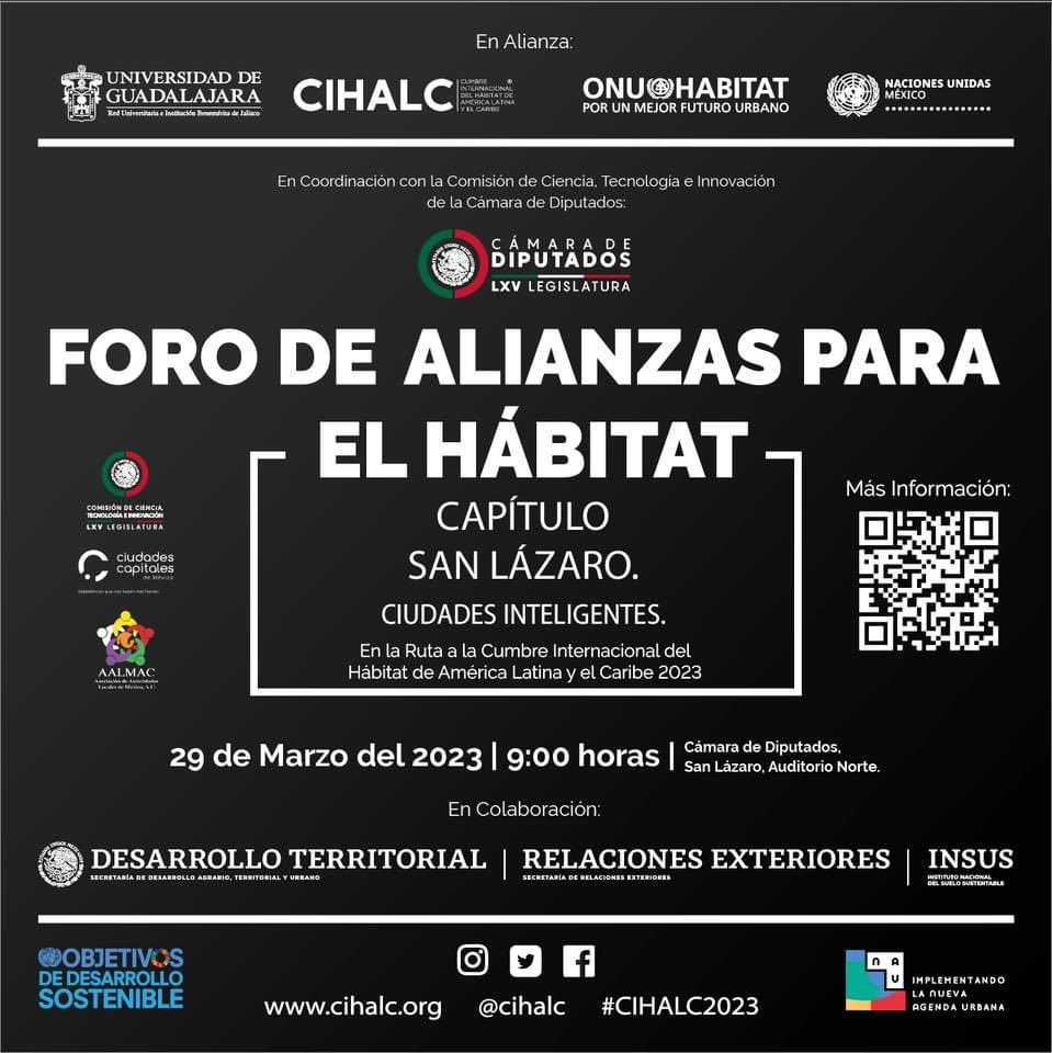 La <a href="/Mx_Diputados/">H. Cámara de Diputados</a>, en alianza con algunas Instituciones, te invitan a participar en el “𝐅𝐨𝐫𝐨 𝐈𝐧𝐭𝐞𝐫𝐧𝐚𝐜𝐢𝐨𝐧𝐚𝐥 𝐬𝐨𝐛𝐫𝐞 𝐂𝐢𝐮𝐝𝐚𝐝𝐞𝐬 𝐈𝐧𝐭𝐞𝐥𝐢𝐠𝐞𝐧𝐭𝐞𝐬”.
🗓 29 de marzo.
⌚️10 am.
📍 Auditorio Norte de la Cámara de Diputados.