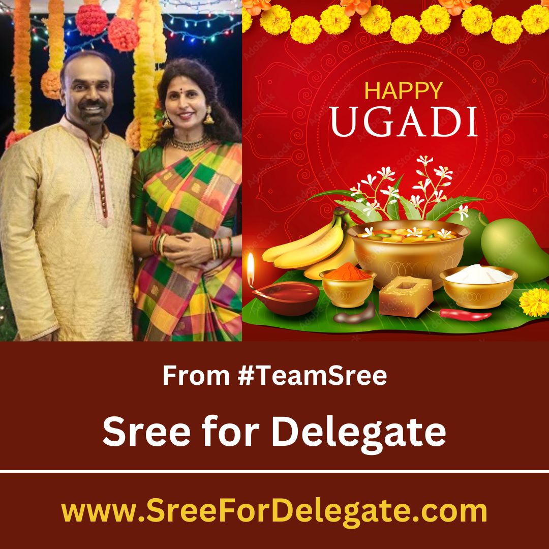 SreeForVirginia's tweet photo. Happy Ugadi from #TeamSree, and from my family to yours! May the new year bring you all success, abundance, prosperity, and content. https://t.co/WRpqZfBmk5