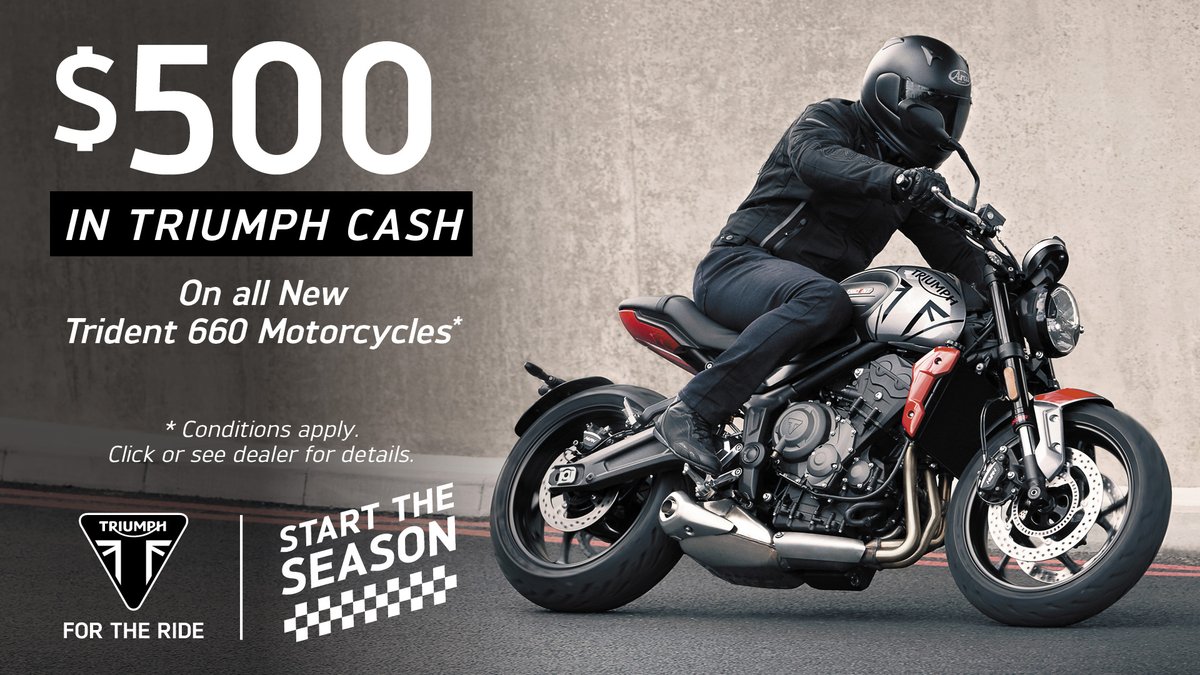 JPC_Campus's tweet photo. Start the spring riding season off right and get $500 in Triumph Cash on all new Triumph Trident 660 Motorcycles! 

Stop in and kickstart your adventure today: https://t.co/oY04WxFY6i

#OfficialTriumph #triumph #motorcycle #ForTheRide https://t.co/HEwJcFRwGi