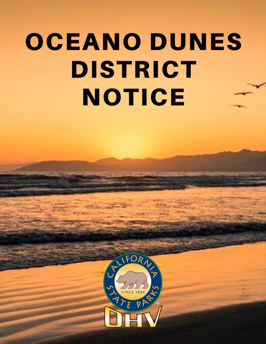 Pismo State Beach, North Beach Campground closed through Wednesday 3.29.23.

Oceano Dunes SVRA camping closed through  Wednesday 3.29.23.

Beach day use will open as weather permits. SVRA day use will open as creek conditions allow.  

 We thank the public for their patience.