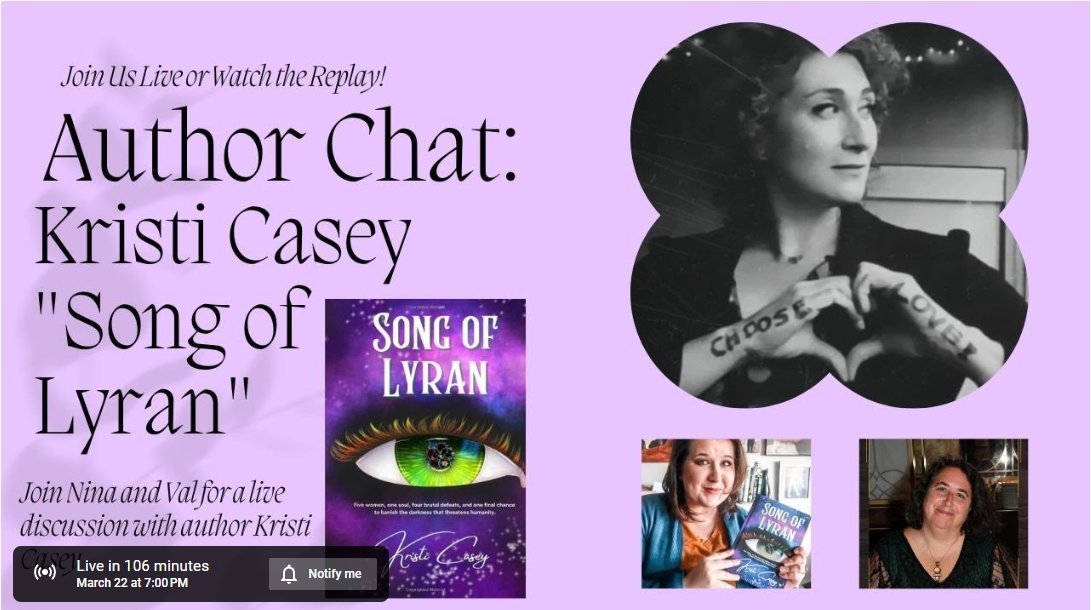 Tonight (3/22) at 7pm ET, I'll be discussing my process and debut novel SONG OF LYRAN. Bookmark the link to watch live or on-demand: youtube.com/watch?v=eo8vEC… #scifi #fantasy #lyran #AuthorsOfTwitter #WritingCommunity #BooksWorthReading