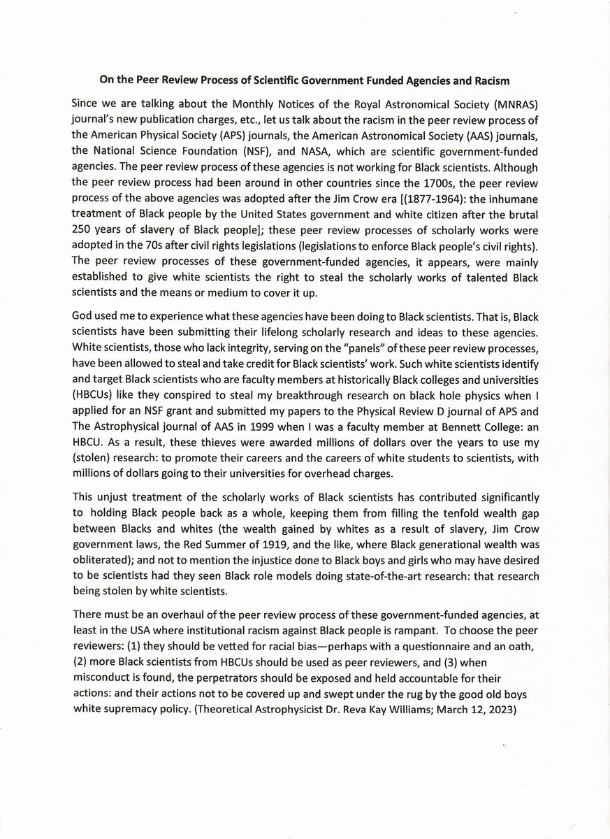 RevaKayAstro's tweet photo. On the Peer Review Process of Scientific Government Funded Agencies and Racism
Please retweet. @rolandsmartin @WillieDLIVE @drboycewatkins1 #Astrophysics #Astronomy #BlackCommunity #BlackRoleModels #BlackScientists #BlacksInScience #BlackHistory #BlacksInSTEM #HBCU #HBCUs https://t.co/mXq1mbvdBa