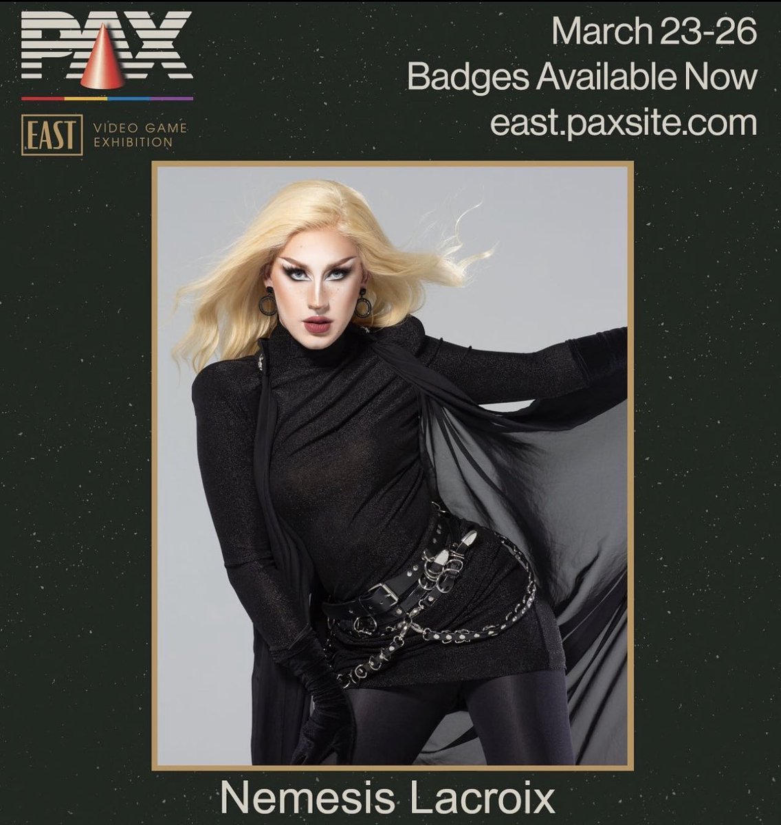 nemesislacroix's tweet photo. Tomorrow’s the day! PAX East kicks off and i’ll be hosting a drag filled panel 💄 i’ll also be on a panel Friday afternoon with other queer content creators.
#PaxEast #Pax #Boston #Convention #StreamQueens https://t.co/m9UV1hR6it