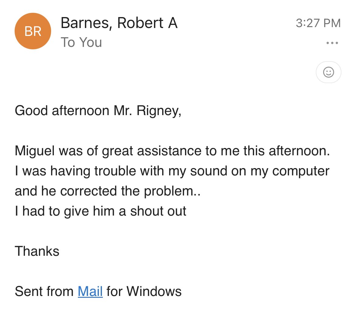 Todd_Rigney's tweet photo. Ripples make waves! It was definitely a bright spot in my afternoon to receive an email from the 6th Grade World Cultures teacher giving a shoutout to a #StudentTechTeam member and a #StudentTechnologyCommittee Co-Director, Miguel! 🤩📢🤩 https://t.co/KvG4atsxv8
