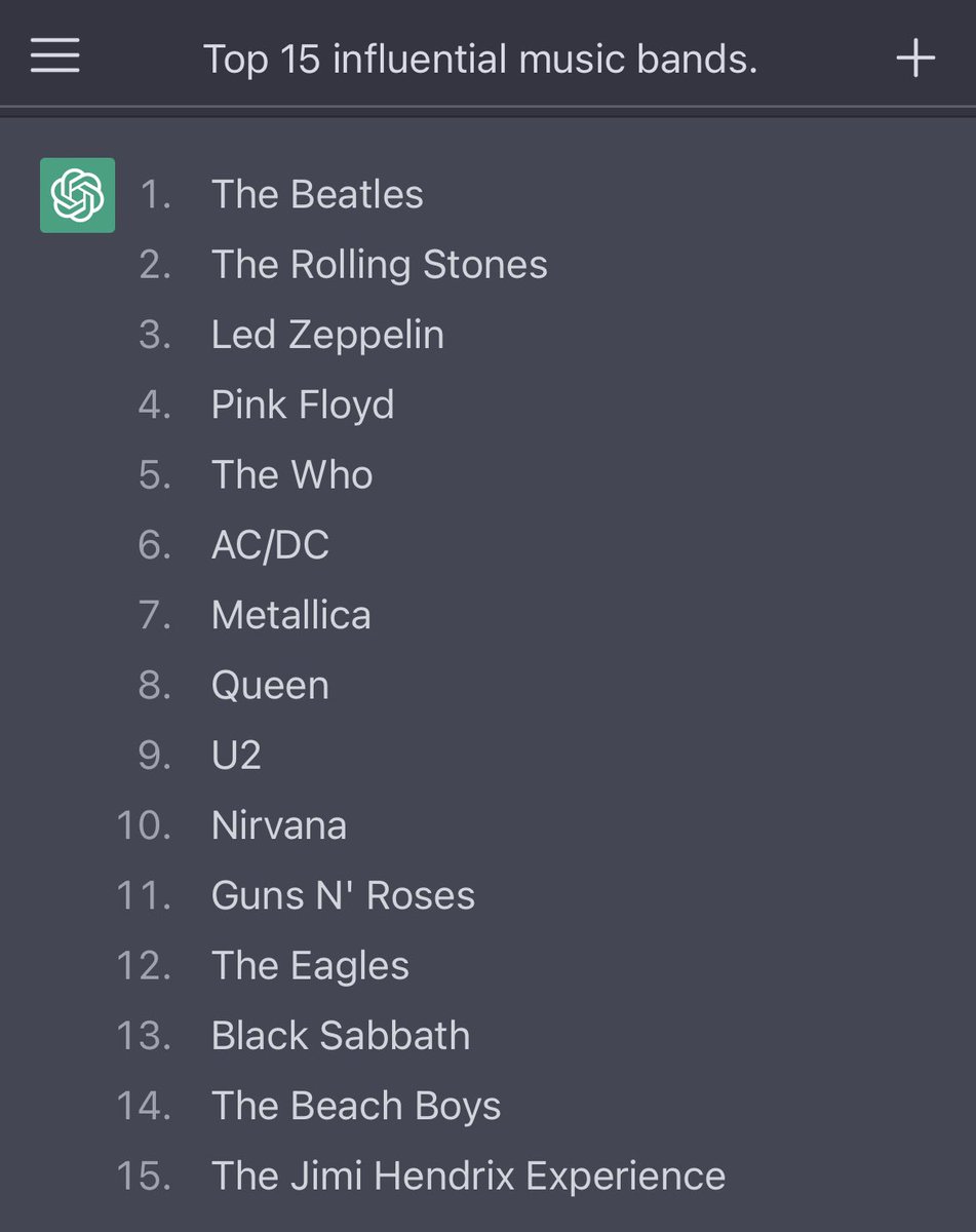 Top 15 most influential Music bands according to Chat GPT 👇🏻

Do you agree?

#music #bands #top15