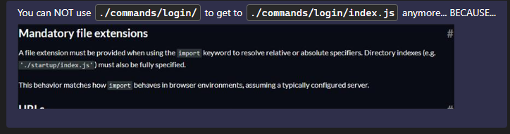 jcreamer898's tweet photo. #TIL that in #nodejs with #esmodules, the presumed existence of an index.js no longer works! 

I knew about the ".js", ".mjs", ".cjs", suffixes but not that...

https://t.co/WSX00zYnxF #javascript https://t.co/opWVFtSRLq