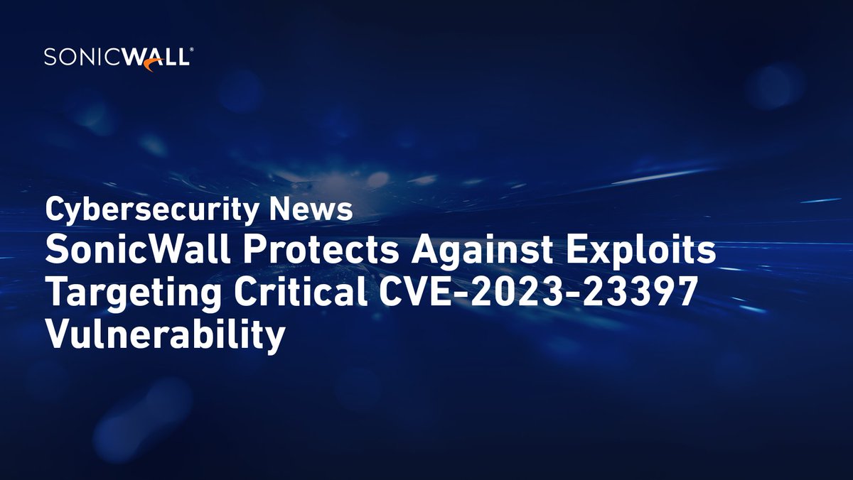 SonicWallAlerts's tweet photo. SonicWall Capture ATP with Real-Time Deep Memory Inspection (#RTDMI) provides protection against exploits targeting a recently announced, critical #Microsoft Outlook Elevation of Privilege Vulnerability. Learn more here: https://t.co/BYiKsqj9Cf #SonicAlert #cybersecurity https://t.co/IhpI0MD1J3