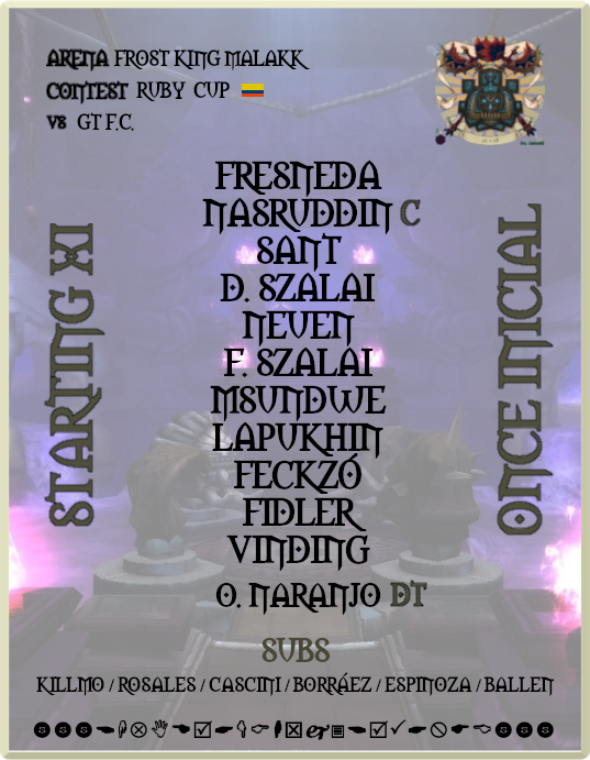 GundrakCity's tweet photo. ⚽️ It's matchday, #DRAKKARI💀!

🆚 GT F.C.
🏆 Contest: 🇨🇴#RubyCup (Matchday 1)
🗓️ Wednesday, March 22th (2023)
⏱️ 18.50 (UTC-5/COT)
🏟️ The FKM (58,6K)
📺 @Hattrick 🔛 https://t.co/ezHfOmf05Y

#STARTINGXI/#ONCEINICIAL

#LetsPlayHattrick🏆
#DrakkariMadness☠️
#TheDrakkariTribe👹 https://t.co/ZQ4F4StqR7