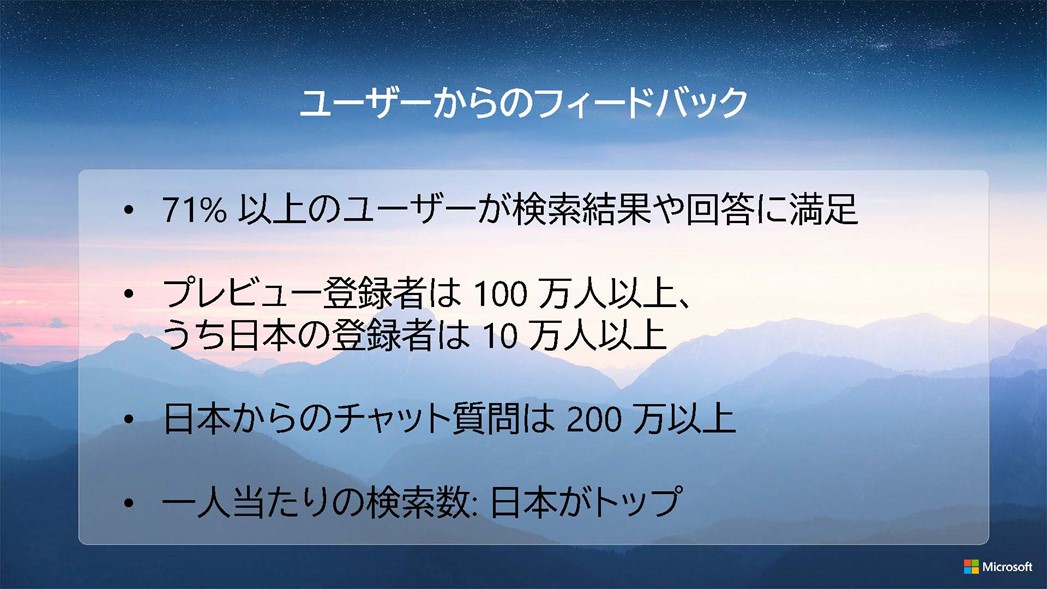 CompanyDeepDive's tweet photo. ☻ AI搭載の新しいBing

・プレビュー版登録者100万人以上
・うち日本からの登録は10万人以上
・1人あたり検索数は日本がトップ

めちゃ日本のエンゲージメント高い。そういえばTwitterも日本が重要市場だった。
https://t.co/nV3Hpsxkrn https://t.co/c5KSLCo7QU