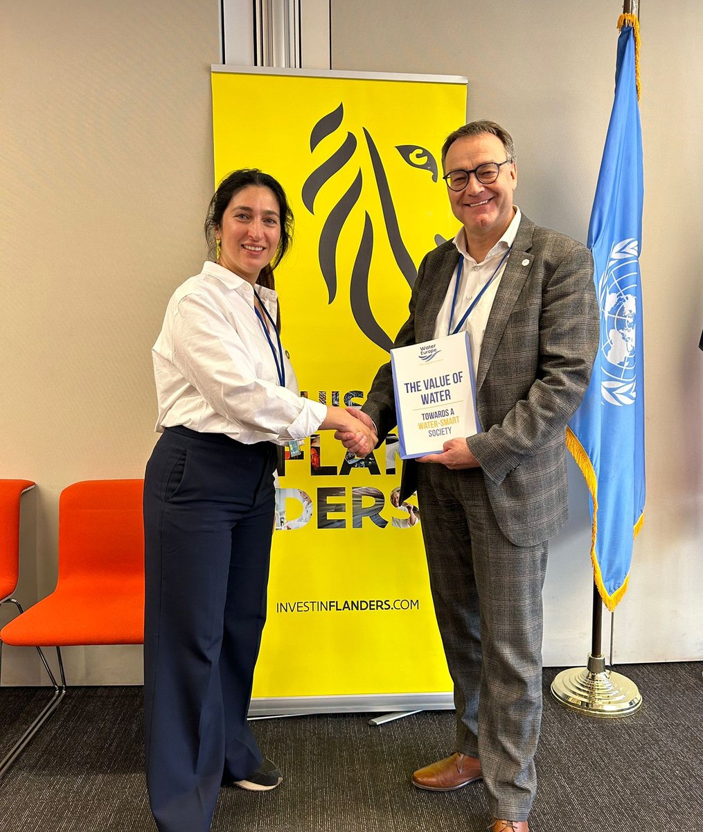 H20EU's tweet photo. ✨We cannot be prouder for closing the 1st day of the #UN2023WaterConference with @HaGo24 & @CLaspidou handing over our new updated 💧#WaterVision to @Zu_Demir, Flemish Minister of Environment & @DWestlen State Secretary to @RPourmokhtari! More details👉
https://t.co/RMUzLI5eMJ https://t.co/JHqZ4o8c3r