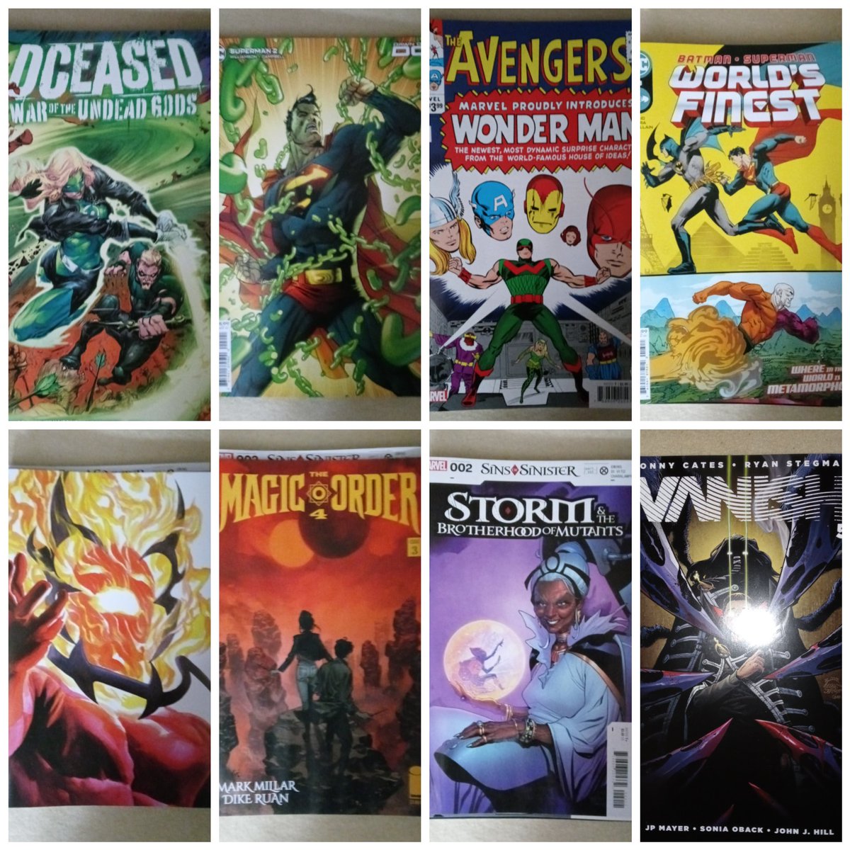 devastation79's tweet photo. #newcomicbookday 
#DCeased "war of undead gods" #7
#doctorstrange #1#alexross cover
#storm "brotherhood of mutants" #2
#avengers #9 (facsimile)
#superman 23* #1
#worldsfinest #13
#magicorder vol.4 #3
#vanish #5
#image #DC #marvel
#readcomicbooks https://t.co/bLg9ipS5Pg