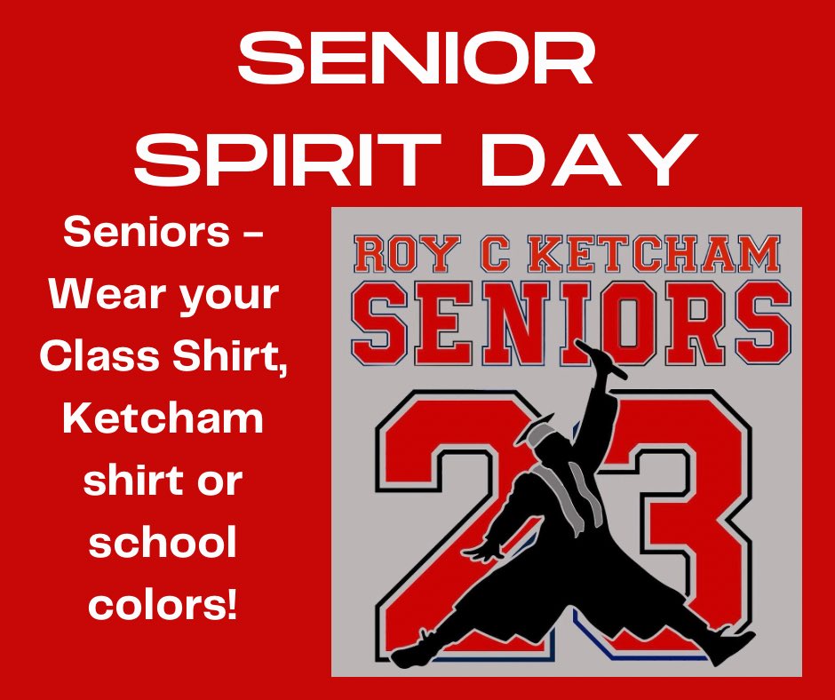 Tomorrow is the 23rd! Show your spirit and wear your class shirt #23niors <a href="/KetchamNation/">RCK High School</a>