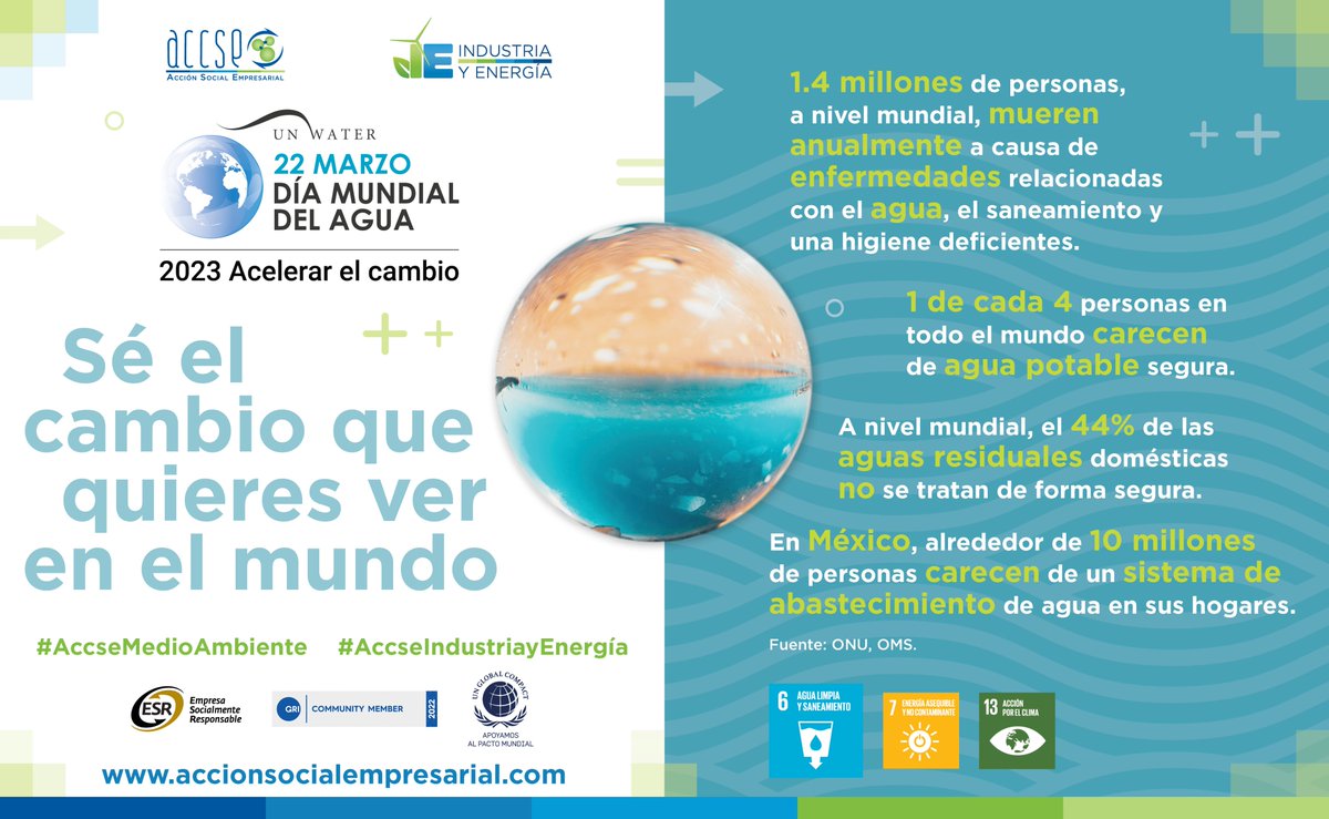 #22demarzo #DíaMundialdelAgua2023
Sé el cambio
💧🌎🤲
#AccseMedioAmbiente #MedioAmbiente #CuidemosElAgua #gotaagota #DiaMundialDelAgua #WWD2023 #CadaGotaCuenta #RSE #ESR #ESG #GeneraciónRestauración #Biodiversidad #desarrollosostenible #ecología #ODS6 #ODS2030 #PactoMundial