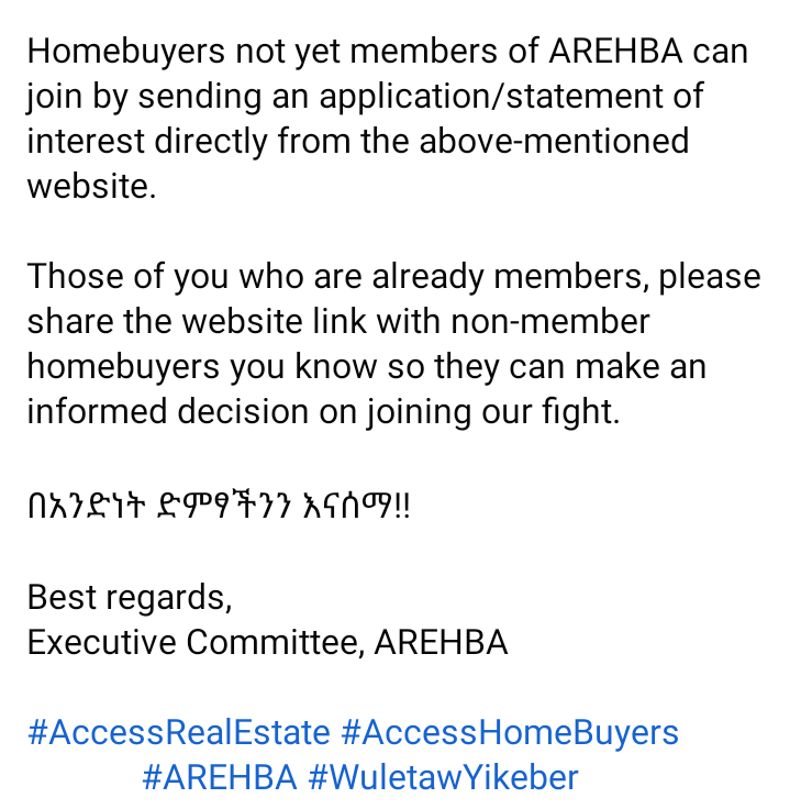 access_estate's tweet photo. #AREHBA would like to inform everyone that we have launched a new website https://t.co/U1oNvpXect.
We encourage everyone to visit the website and learn about the past and current activities of AREHBA.
Executive Committee, AREHBA
#AccessRealEstate #AREHBA #WuletawYikeber https://t.co/6K3HBz0WyG