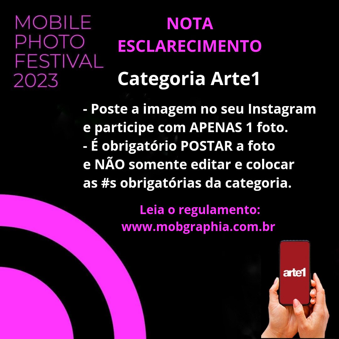 Atenção
Leia atentamente o regulamento para não ter sua foto inscrita na categoria arte1 descartada. 
- Poste a imagem no seu Instagram e participe com APENAS 1 foto.
- É obrigatório POSTAR a foto e NÃO somente editar e colocar as #s obrigatórias da categoria.
<a href="/canalarte1/">Arte1</a>