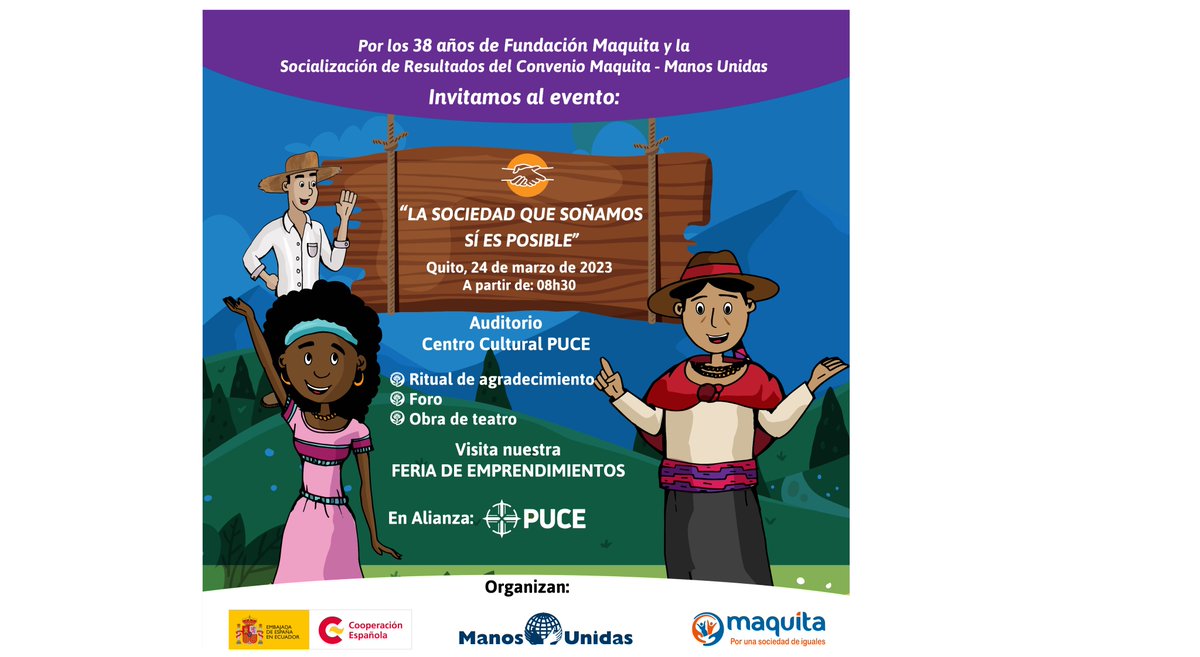 Faltan #2Días para el evento "La sociedad que soñamos Sí es posible" este 24 de marzo en el Auditorio del Centro Cultural de la PUCE, en donde encontrarás nuestra Feria de Emprendimientos.  
También puedes seguir nuestra transmisión en vivo
fb.me/e/2ms1j5ZHU
#NoTeLoPierdas