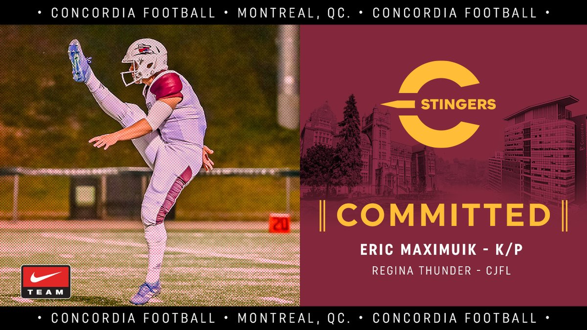 Concordia_FB's tweet photo. Our latest commit is coming all the way from Regina, Sask. 

Please welcome CJFL all-star kicker Eric Maximuik!

#CUfootball #CUstingers

#CUfootball #CUstingers https://t.co/jY4WWYzIbn