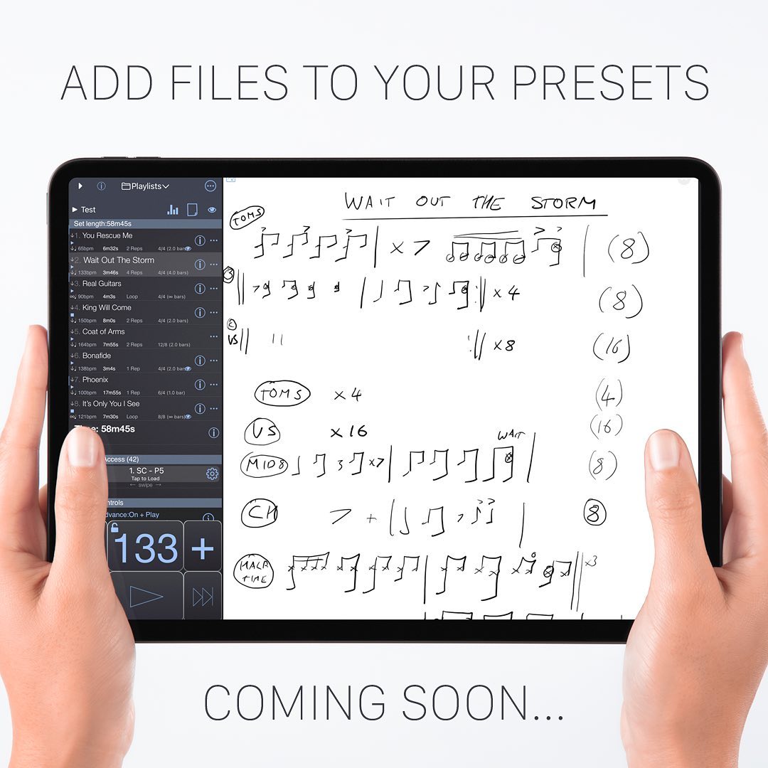 PolyNomeApp's tweet photo. 🥁🎶 The newest update is coming soon! Attach files to your presets and access them with ease! Stay tuned for more details! #PolyNomeApp #DrummersLife #PracticeMadeEasy https://t.co/NTklmlQZWR