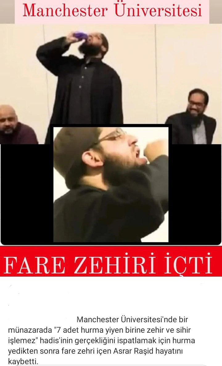 pilot2670's tweet photo. مغز یک راس گوساله مسلمان :)
طی یک مناظره در دانشگاه منچستر فردی به نام اسرار راشید با تکیه بر حدیث "کسی که ۷ عدد خرما بخورد سم و جادو بر او اثر نخواهد کرد" ۷ عدد خرما  و سپس مرگ موش  خورد و دقایقی بعد جان به جان آفرین تسلیم نمود https://t.co/fDiA3Bbm9a