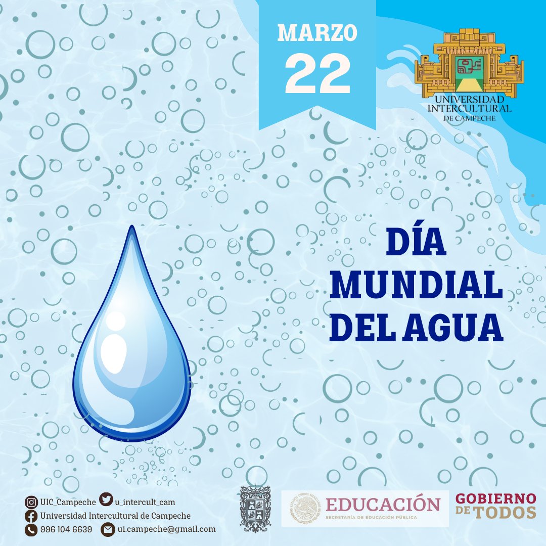 22 DE MARZO
DÍA MUNDIAL DEL AGUA.
El agua es un recurso indispensable para la vida en nuestro planeta.  🌎💦💧🌊
¡Cuídala!