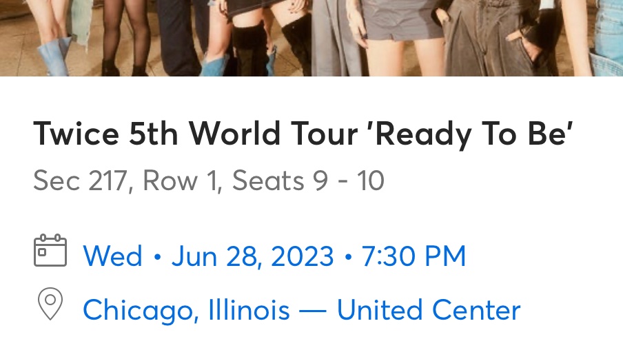ONCE! I HAVE TWO EXTRA TICKETS THAT I NEED TO SELL😭 CHICAGO Sec 217 Row 1 Seats 9-10 $600 each. I rather them be bought together($1,200). PLEASE DM ME #TWICEReadyToBe