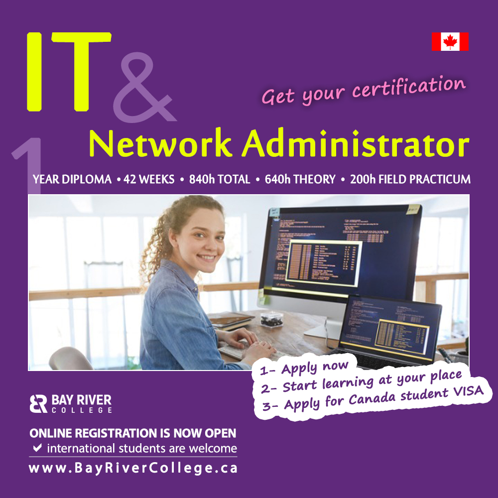 Become an #IT & #Network Administrator in less than 1 year in Canada & start your job career in one of the best countries in the word? 🇨🇦

Apply the Bay River College’s Information Technology & #NetworkAdministrator program & start learning at your place right now!

#CCNA #CISCO