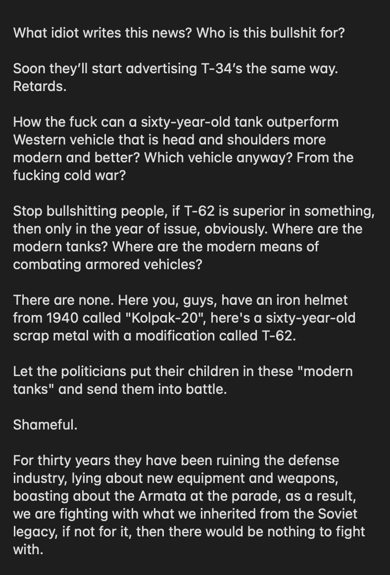 [分享] 俄國官媒：T-62勝過西方軍援烏克蘭坦克