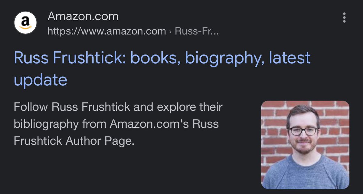 sam_robs's tweet photo. After the plug on the last episode of @thebestiespod I went to look up @RussFrushtick ‘s book. This is the Amazon result on google 😂 https://t.co/vDmUrqNLaS