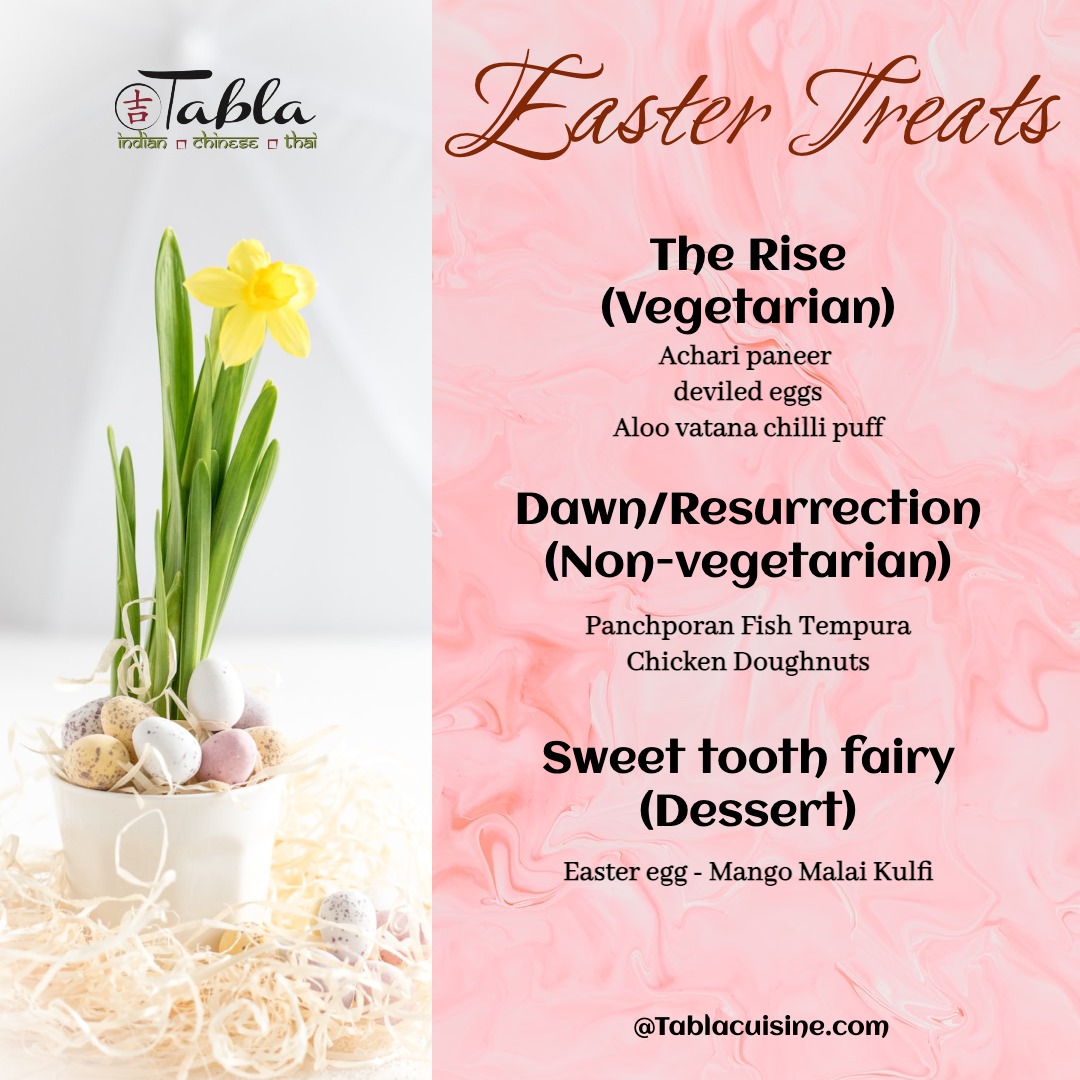 tablacuisine's tweet image. Get Ready for an Eggstraordinary Easter Feast at Tabla Indian Restaurant - Indulge in our Special Menu and Satisfy Your Cravings!🌶️🍴🥚🐰

#eastertreats #eastermenu #easteriscoming #tablacuisine #tablaindianrestaurant  #freshindianfood #freshfoodfromscratch #bestindianrestaurant