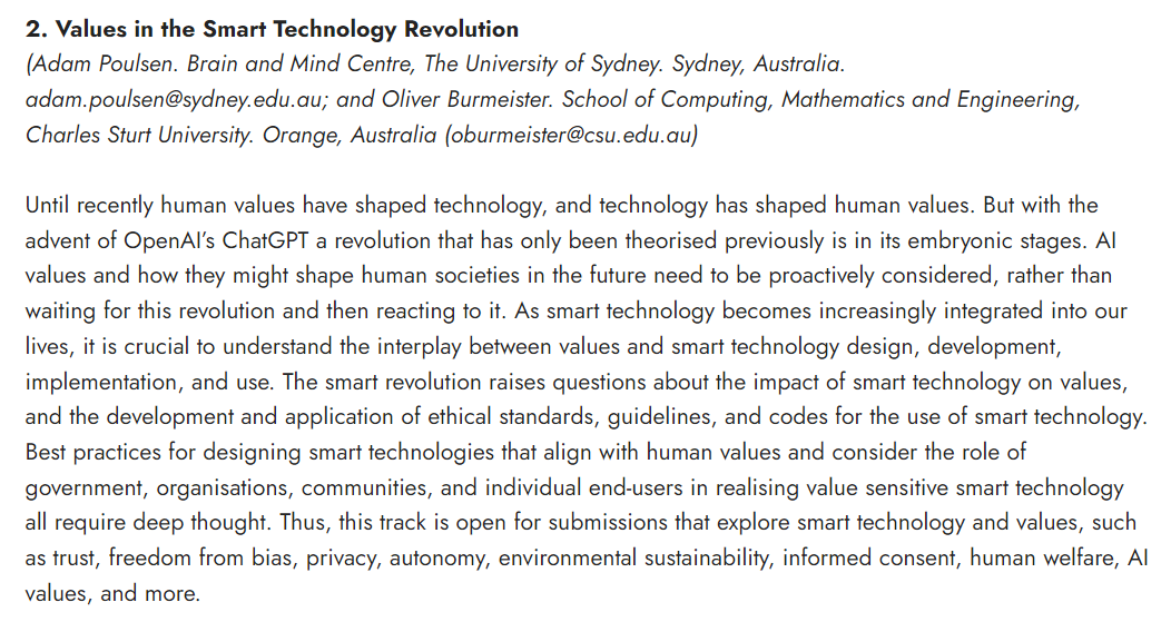 AdamPoulsen's tweet photo. 🚨#CallForPapers🚨
ETHICOMP 2024 Conference (March 13-15, Spain)
Track: Values in the Smart Technology Revolution
Abstracts due: June 15, 2023
🔗https://t.co/1cuMuNd7j7
@DMU_CCSR @unicomplutense @unirioja #ComputerEthics #AIEthics #TechnologyEthics https://t.co/fR1zeMbZjG