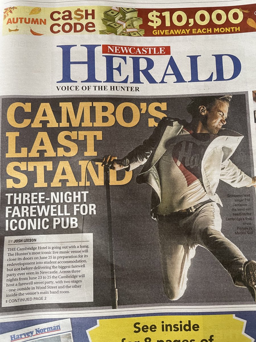Going out with a bang. <a href="/TheCambridge/">Cambridge Hotel</a> is hosting a massive farewell party. You're even on the front page <a href="/philjamieson/">Phil Jamieson</a>.
newcastleherald.com.au/story/8132030/…