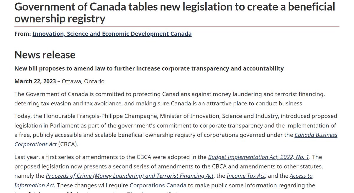 scaldron's tweet photo. #Canada has introduced legislation for a publicly accessible BO registry tonight! Some key features: free-of-cost, scalable with provinces, and verification and validation measures #cdnpoli #endsnowwashing https://t.co/DDitCW6Oyh https://t.co/oX8V657Hqc