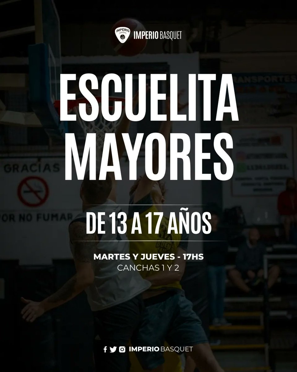 🏀 Sumate a jugar al básquet, ¡sumate a la escuelita!

⚠️ Únicamente para jugadores/as NO federados/as

¡Te esperamos!

#UnImperioGrande