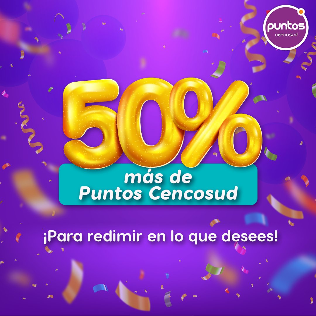 ¡Aprovecha! 😲Más acumulación de Puntos Cencosud por tus compras en nuestras tiendas Jumbo, Metro, Easy y Spid con la Tarjeta Cencosud.
#ApúntaloEnTusPlanes #PuntosParaTodo #PuntosCencosud #TarjetaCencosud