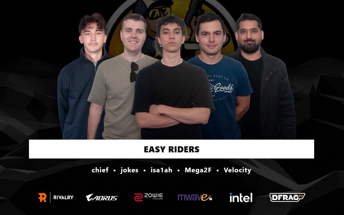 Team number 6 heading to <a href="/BrisVegasLAN/">BrisVegasLAN</a> 2023 have got their shit together and actually have 5 real photos.

Welcome team Easy Riders 🚴
- <a href="/chief_aus/">chief</a> 
- @jokesCS 
- <a href="/isa1ahO/">i1</a> 
- <a href="/Velocity_cs1/">Velocity</a> 
- <a href="/mega2f/">mega2f</a> 

We asked them to describe their team in one word and they chose "egopeeking".
